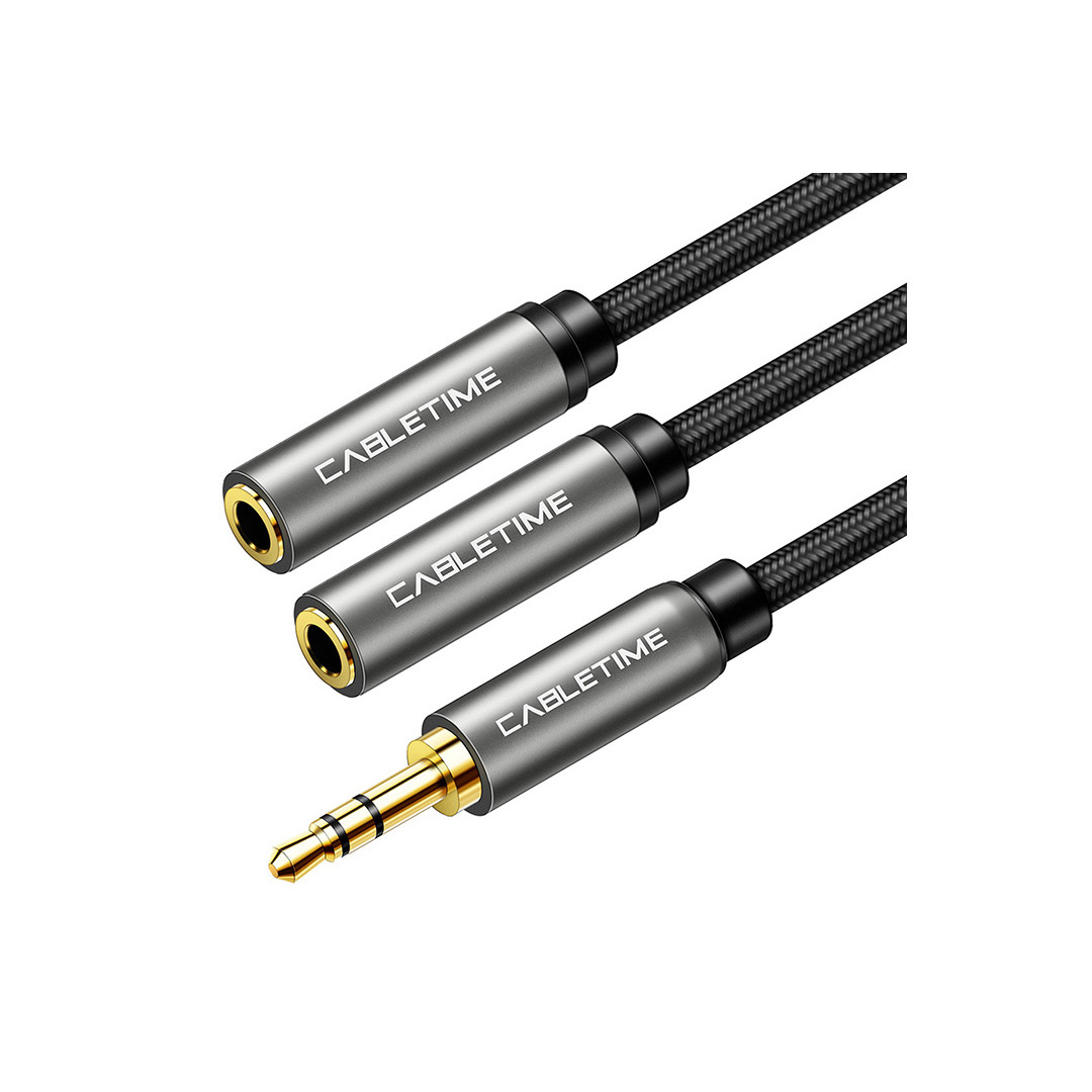 16948MsO1622652492.jpg CABLETIME καλώδιο Stereo 3.5mm M σε 2x 3.5mm F AV309, 3pole, 0.2m, μαύ... - Image 1